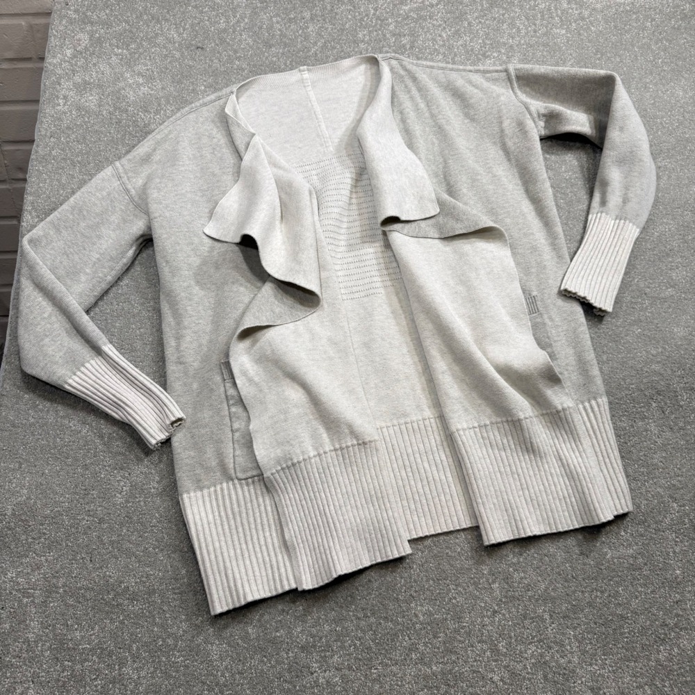 Lululemon‎ Still Lotus Wrap Reversible Cardigan Waterfall Heathered Gray Med Yak